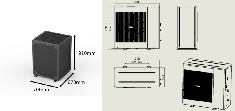 Top-blow heat pump and side blow heat pump sizes