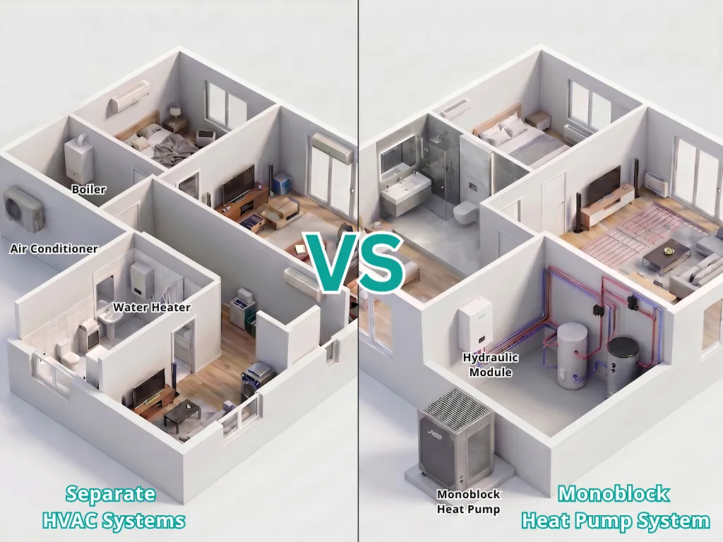 JNOD Monoblock Heat Pump System is better than Separate HVAC Systems